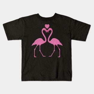 Pink Faux Glitter Flamingo With A Heart Kids T-Shirt